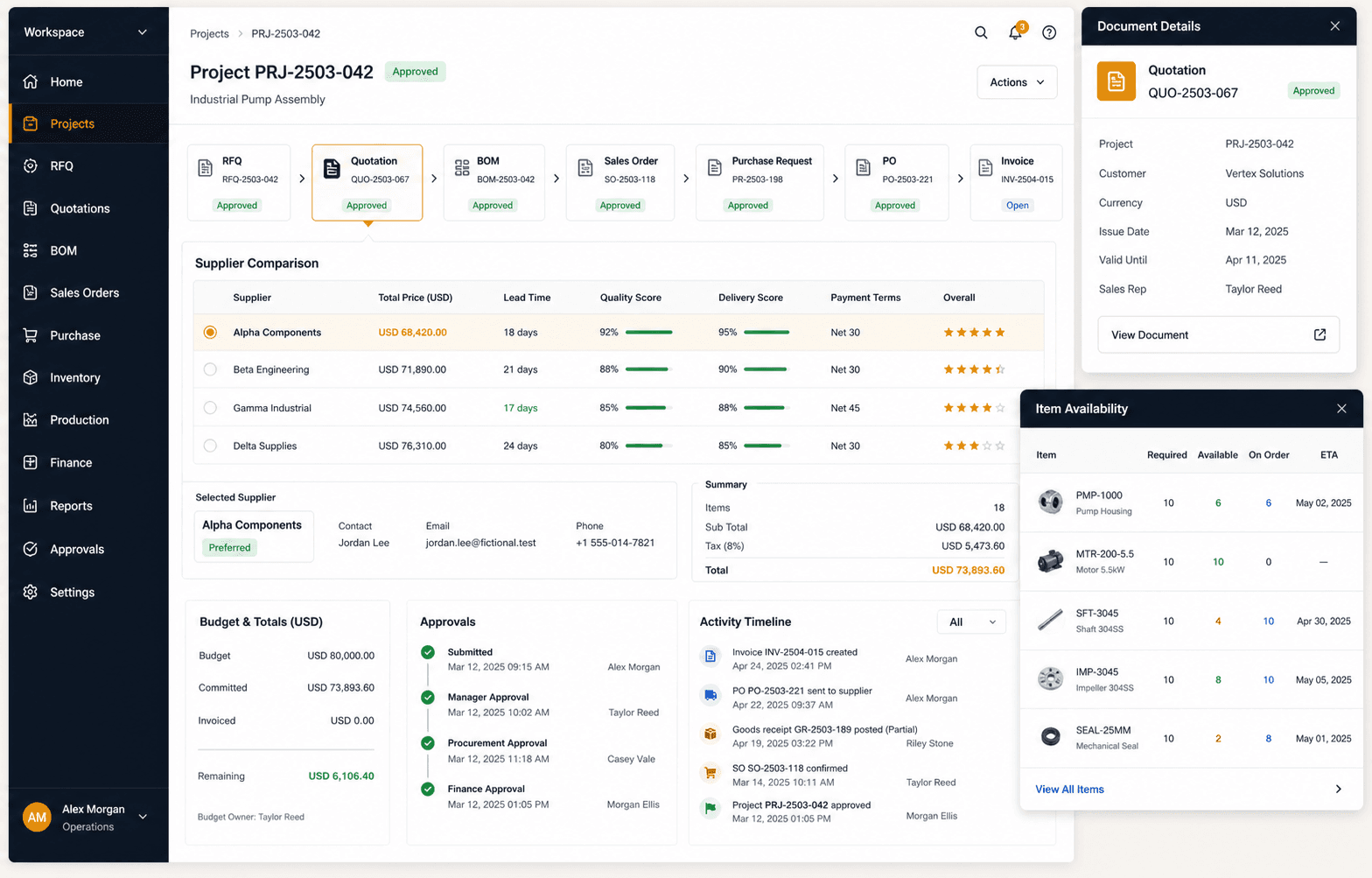 Business Sourcing & ERP UI preview