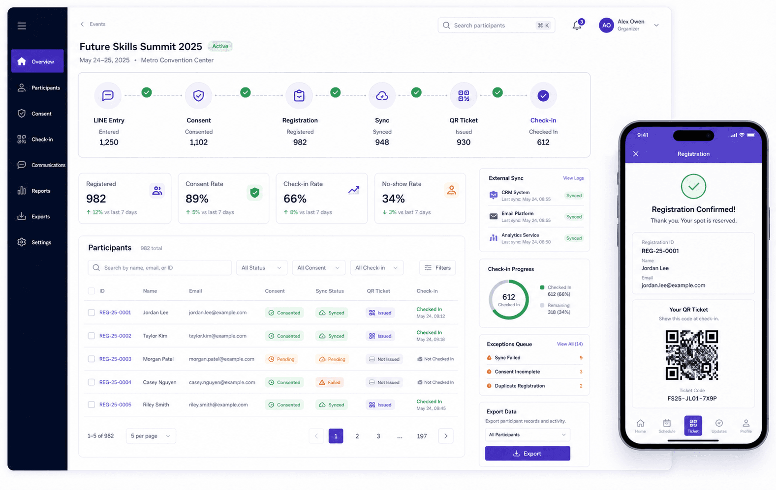 Registration & Engagement UI preview